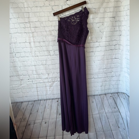 David’s Bridal Dark Purple Floral polyester long formal dress size 0 - Picture 4 of 16